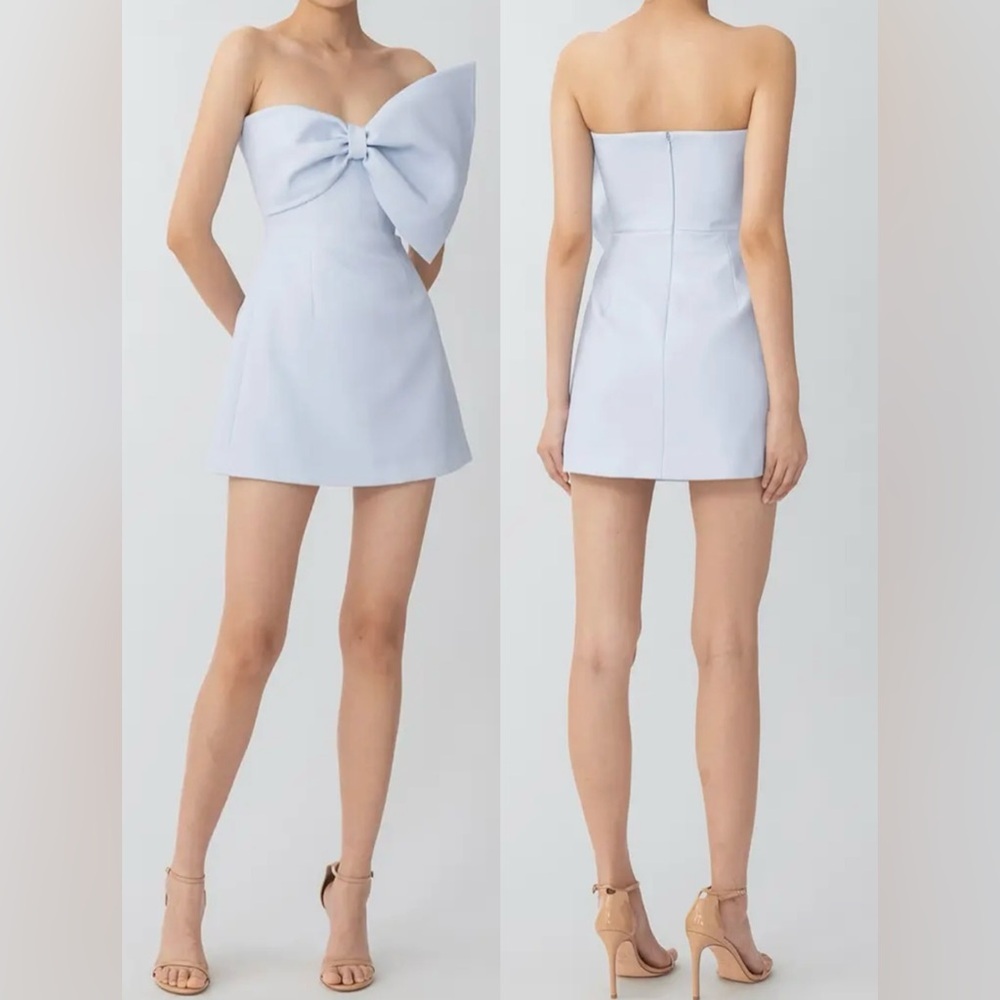 NEW SAU LEE Elly Asymmetric Bow Sleeveless Mini Dress Pastel Blue sz 10